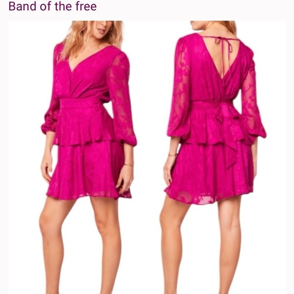 NWT M BAND OF THE FREE Kiss me fuchsia peplum ruffled textured party mini dress